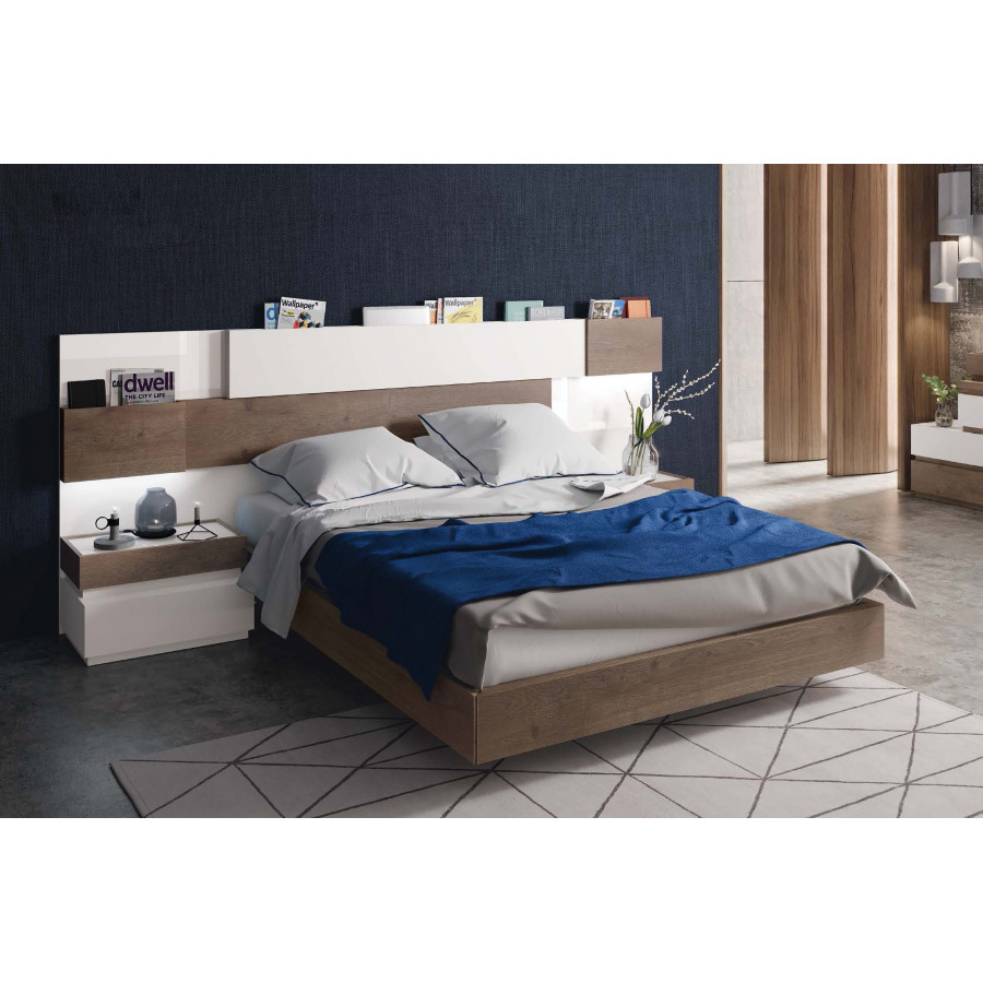 Garcia Sabate Top 1 Drawer 63cm Nightstand Upper Unit - Blanco Matt/Roble Humo, Glass Topboard
