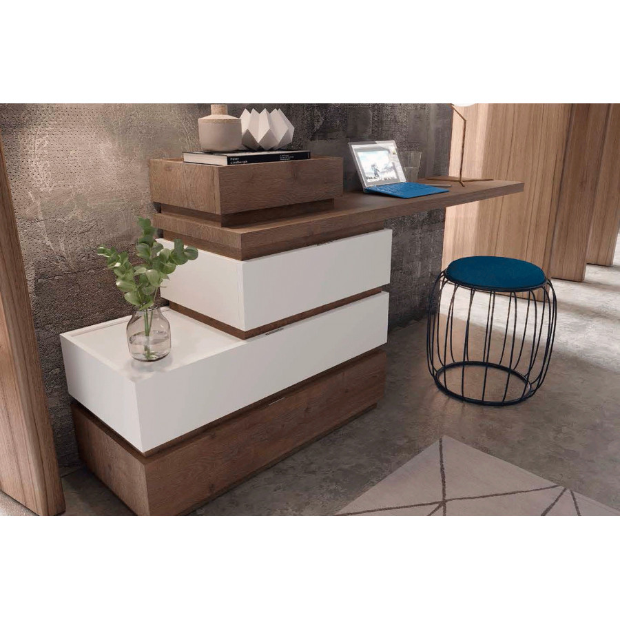 Garcia Sabate Top 1 Drawer 47cm Nightstand Upper Unit - Roble Humo, Glass Topboard