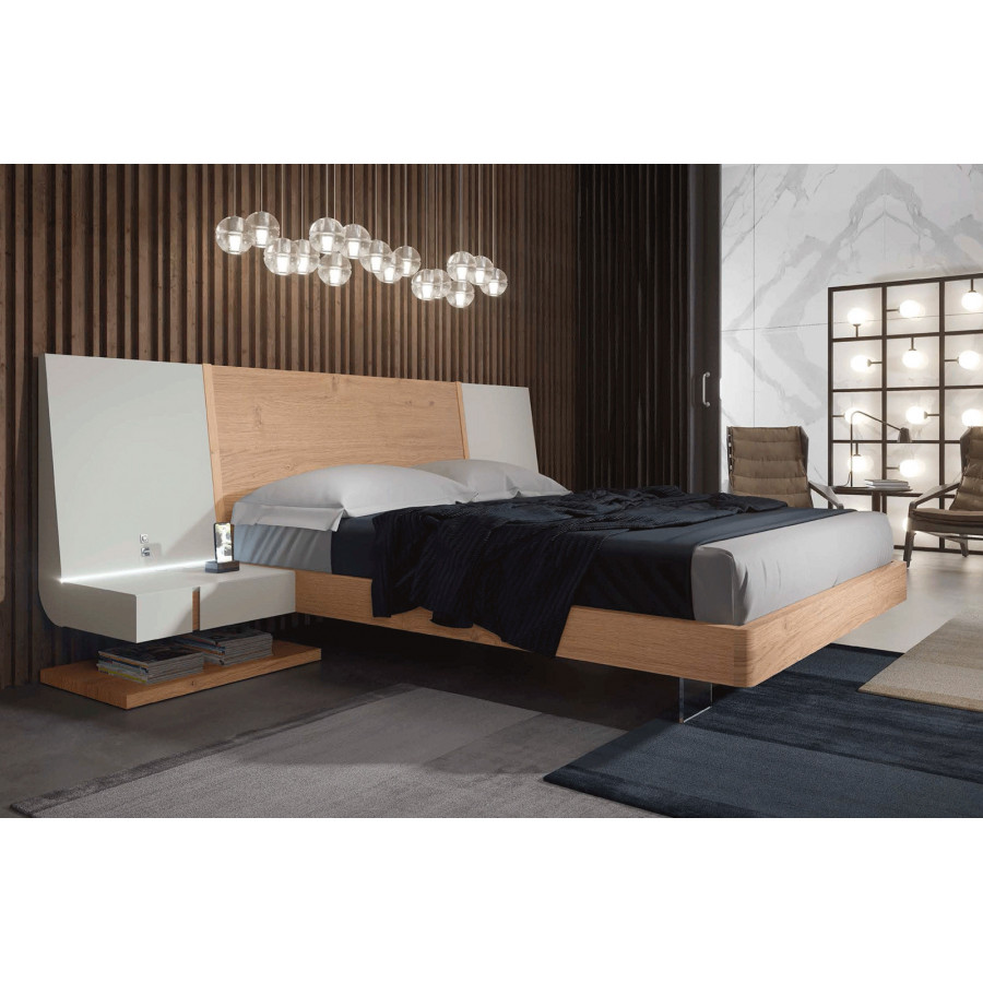 Garcia Sabate Air King Size Bed with Hanged Bedside Tables and Light - Piedra Matt/Roble Montana, Roble Montana Central Panel