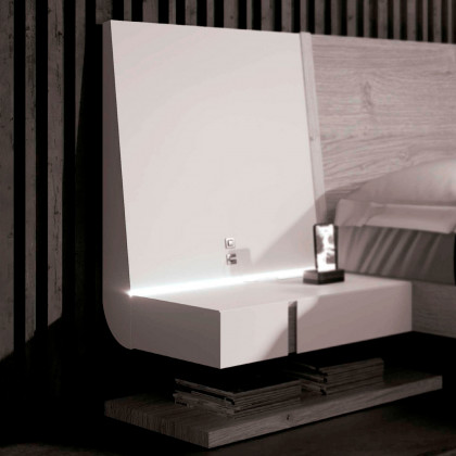 Garcia Sabate Air King Size Bed with Hanged Bedside Tables and Light - Piedra Matt/Roble Montana, Roble Montana Central Panel