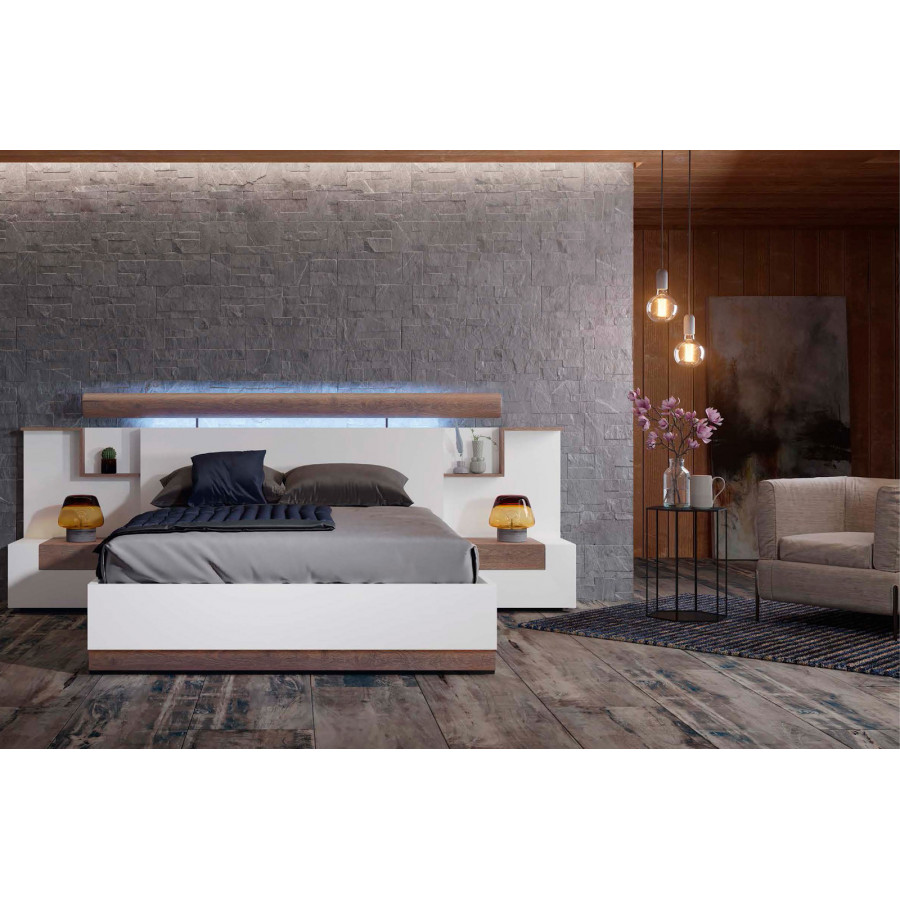 Garcia Sabate Kuffert King Size Headboard with Light - Blanco Matt/Roble Humo
