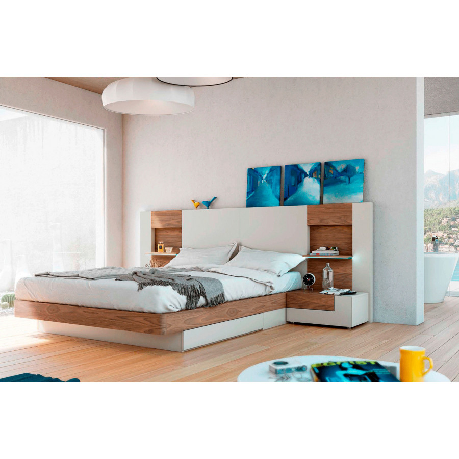 Garcia Sabate Altea King Size Headboard with Light - Piedra Matt/Nogal Nature