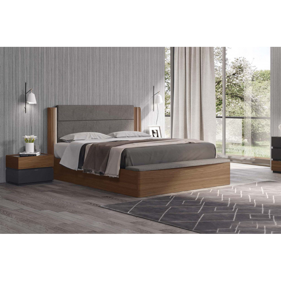 Garcia Sabate Top 1 Drawer 63cm Nightstand Upper Unit - Grafito Matt/Nogal Nature, Glass Topboard