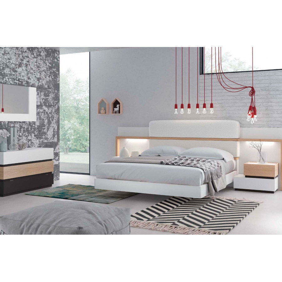 Garcia Sabate Top 1 Drawer 63cm Nightstand Upper Unit - Blanco Matt/Grafito Matt/Roble Natural