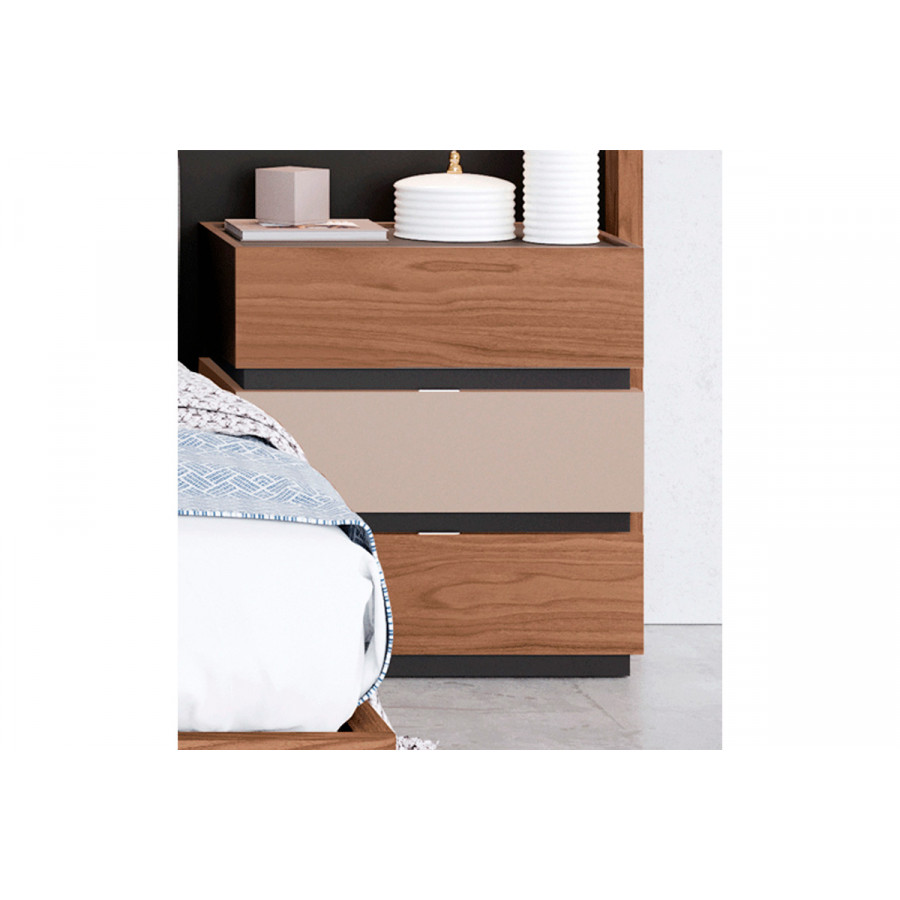 Garcia Sabate Leo 3 Drawers Nightstand - Walnut Stone/Cuerda Matt
