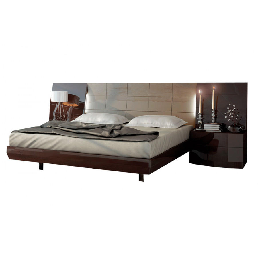 Garcia Sabate Barcelona Queen Size Bed with Storage - Chocolate High Gloss/Arena High Gloss
