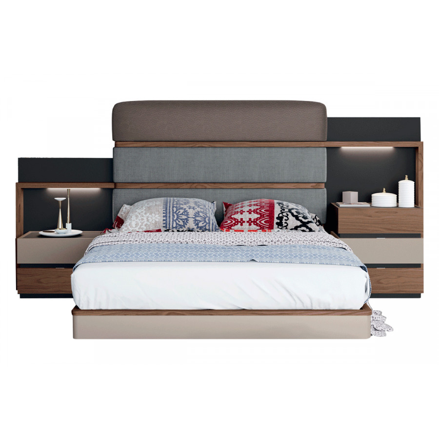 Garcia Sabate Leo Queen Size Bed - Cuerda Matt/Grafito Matt/Walnut Stone