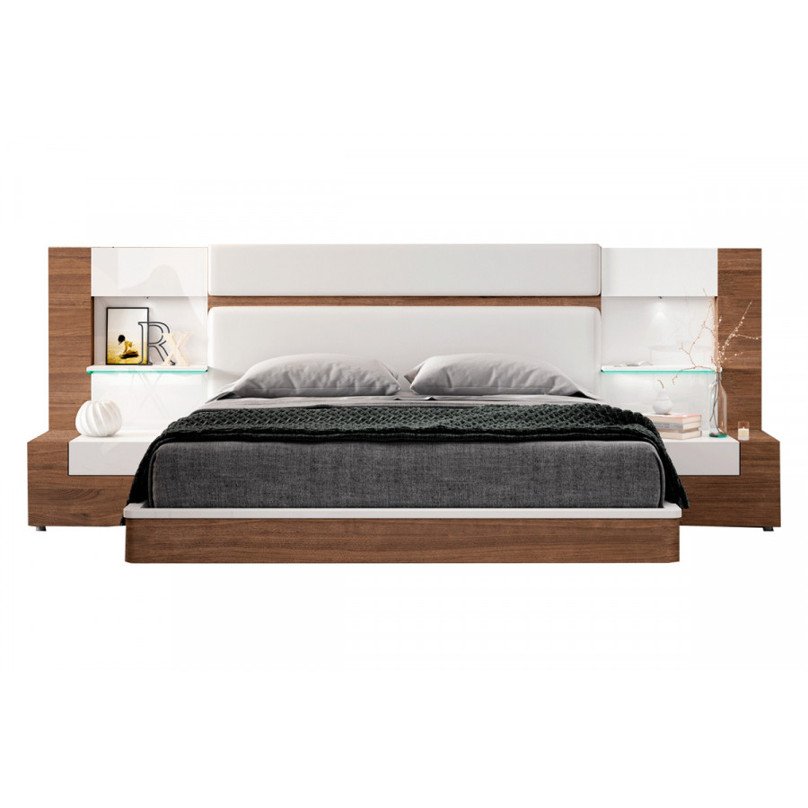 Garcia Sabate Mar Queen Size Bed with Storage - White High Gloss/Walnut