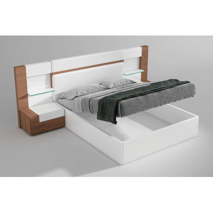 Garcia Sabate Mar Queen Size Bed with Storage - White High Gloss/Walnut