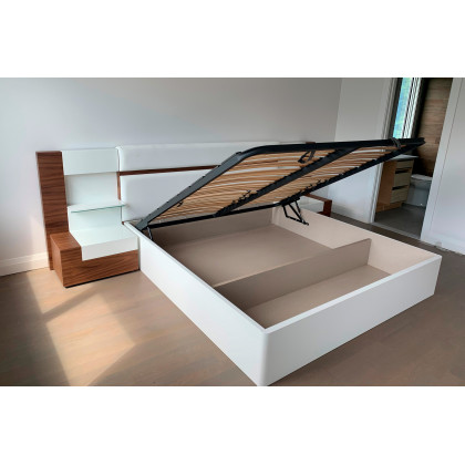 Garcia Sabate Mar Queen Size Bed with Storage - White High Gloss/Walnut