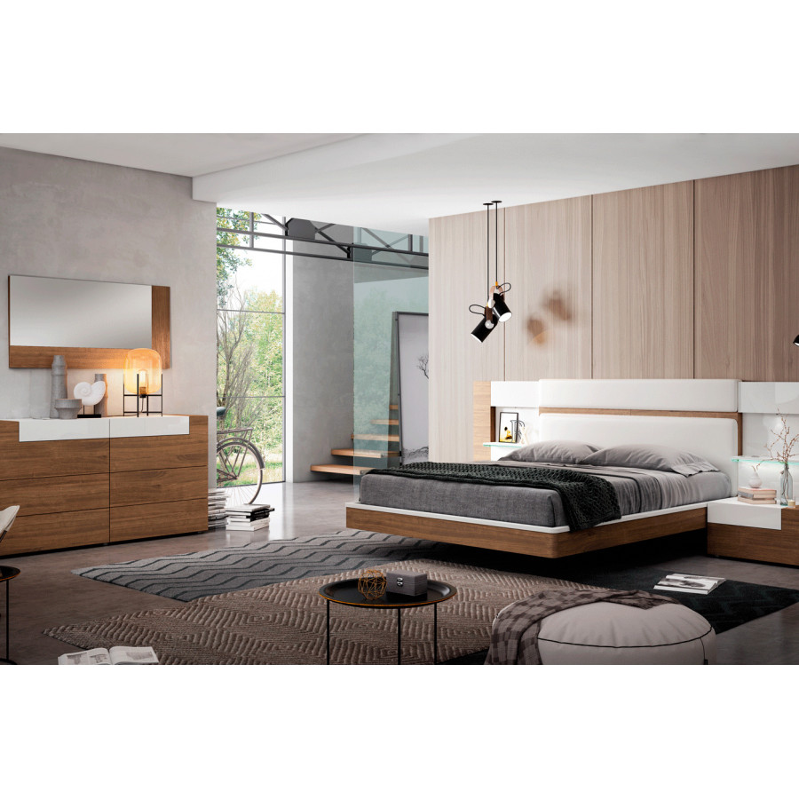 Garcia Sabate Mar Queen Size Bed - White High Gloss/Walnut