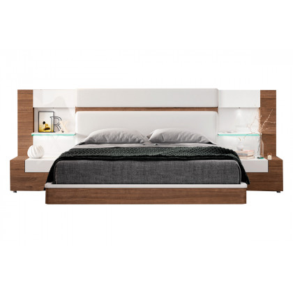 Garcia Sabate Mar Queen Size Bed - White High Gloss/Walnut