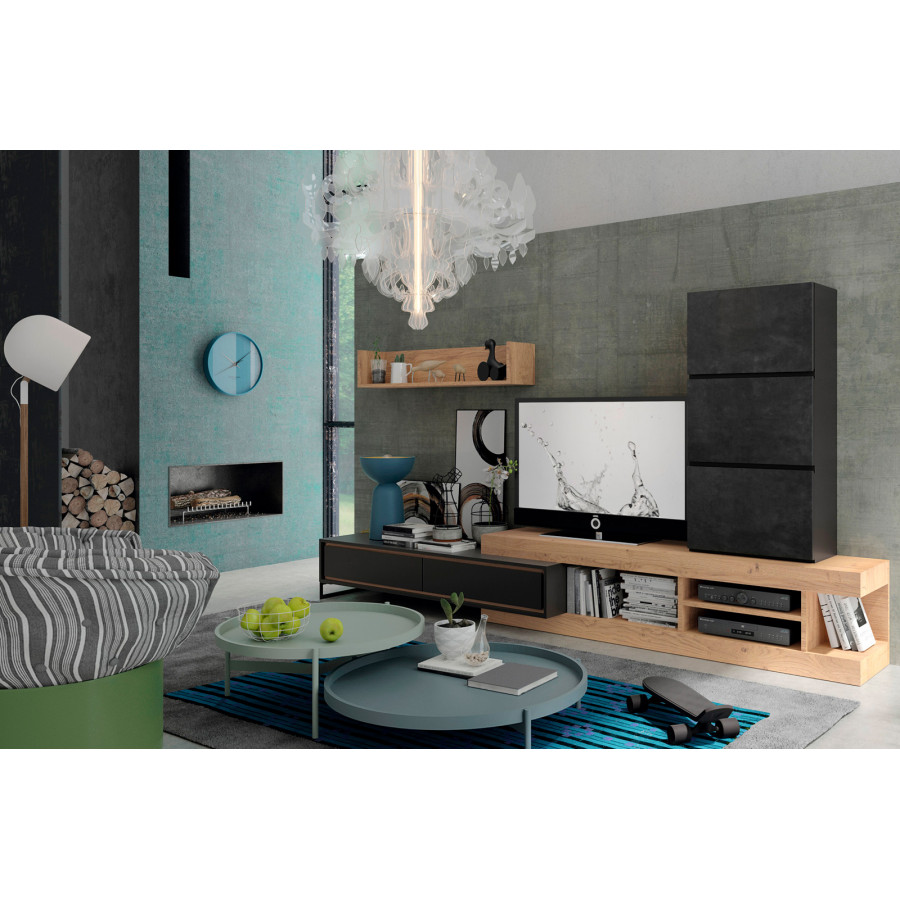 Garcia Sabate Laurel Composition TV Stand - Roble Montana/Piedra Matt/Pizarra Porcelanico