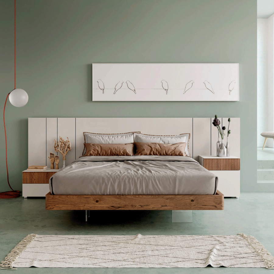 Garcia Sabate ABBA 1 Single and 1 Double Drawer 47cm Nightstand - Piedra Matt/Roble Montana