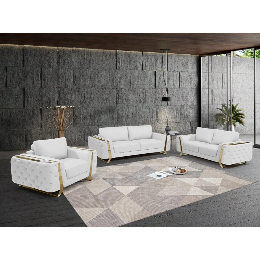 GUF 1050 3pc Living Room Set - White, Genuine Italian Leather