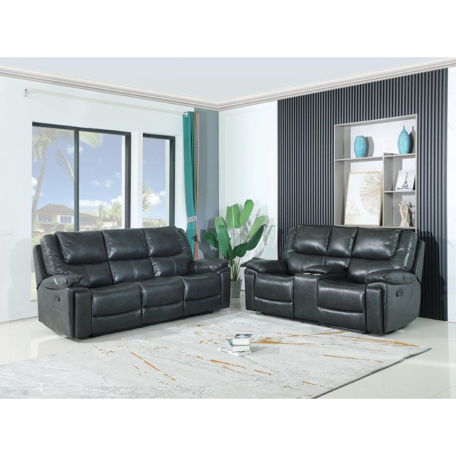 GUF 5108 Sofa and Console Loveseat - Gray, Leather Air/Match