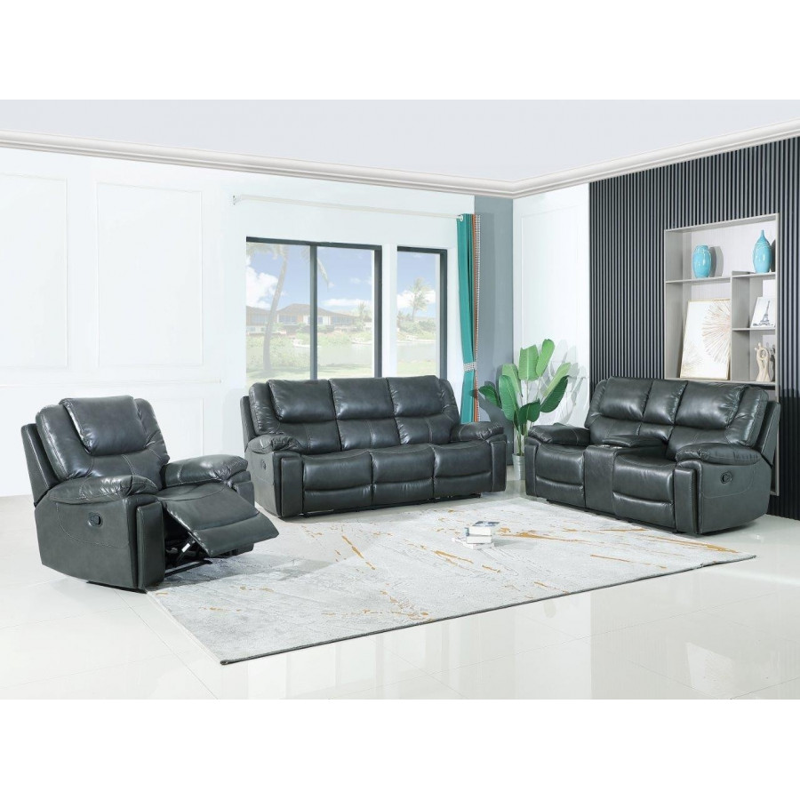 GUF 5108 Sofa Set with Console Loveseat - Gray, Leather Air/Match