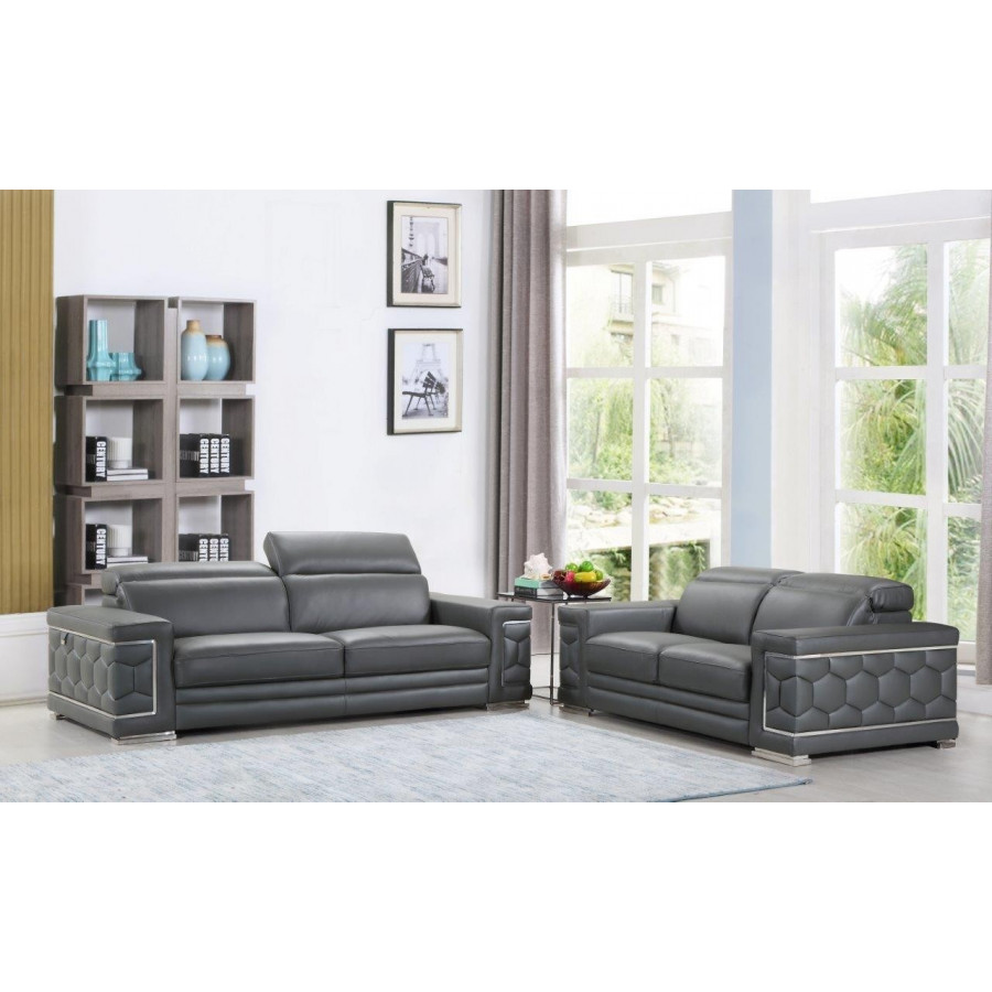 GUF 692 Sofa with Loveseat - Dark Gray, Genuine Italian Leather