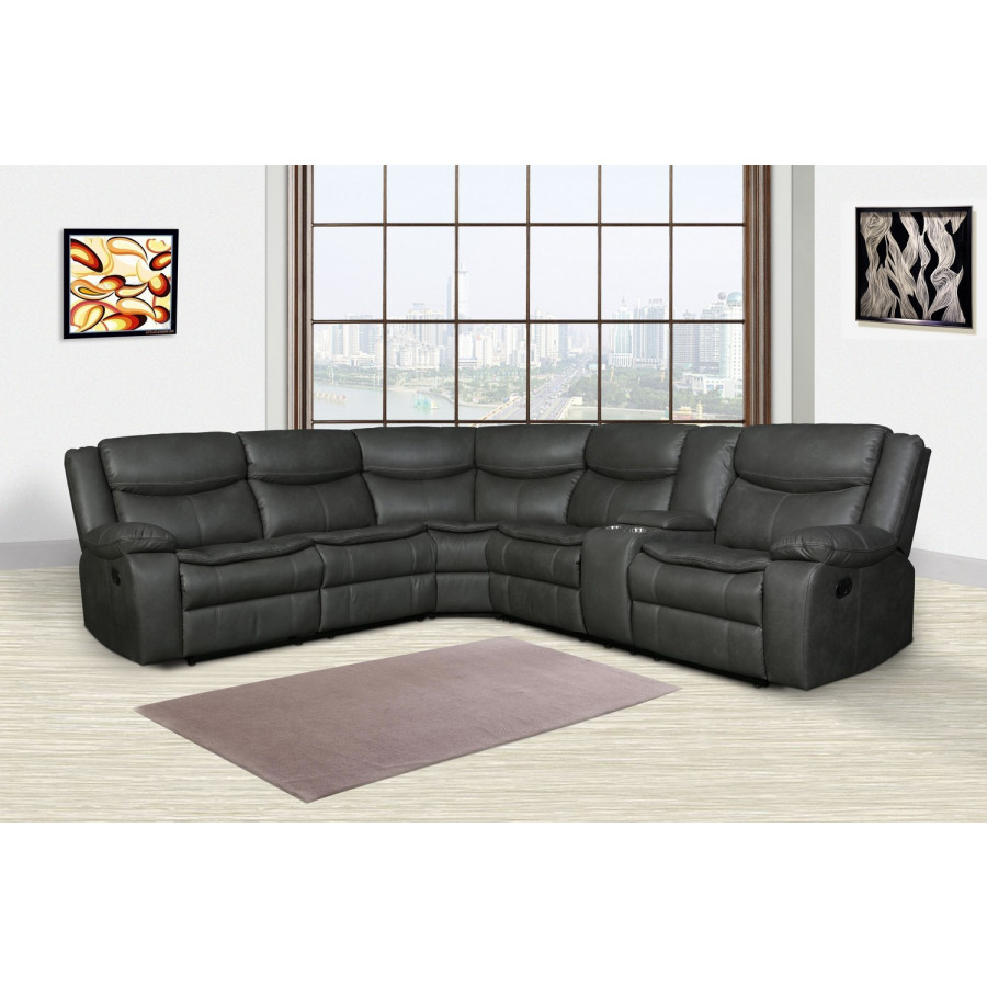 GUF 6967 Reclining Sectional - Gray, Leather Air