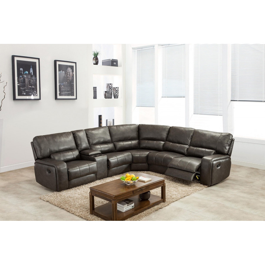 GUF 7096 Sectional with Power Recliners - Gray, Leather Air/Match