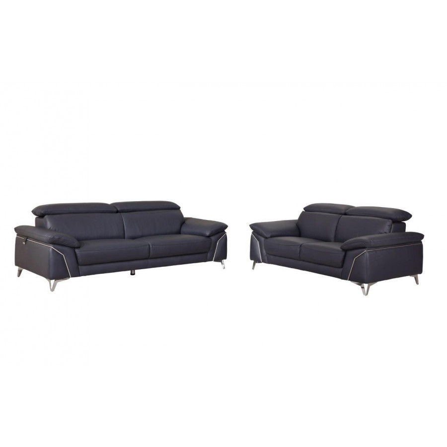 GUF 727 Sofa with Loveseat - Navy, Genuine Italian Leather