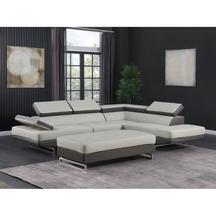 GUF 8136 Right Facing Two-Tone Sectional - White/Gray, Leather