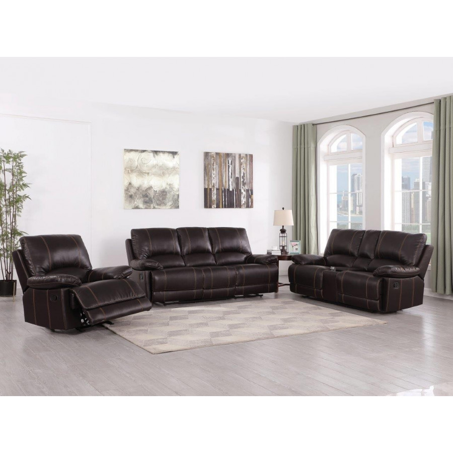GUF 9345 Sofa Set with Console Loveseat - Brown, Leather Air/Match