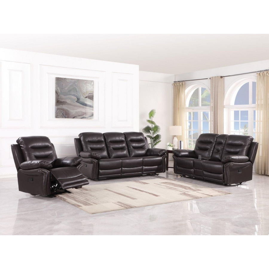 GUF 9392 Sofa Set with Console Loveseat - Brown, Leather Air/Match