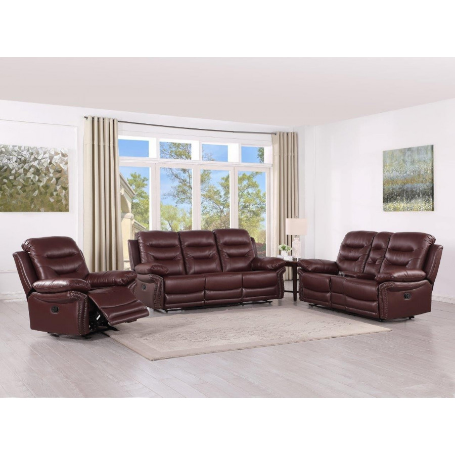GUF 9392 Sofa Set with Console Loveseat - Burgundy, Leather Air/Match