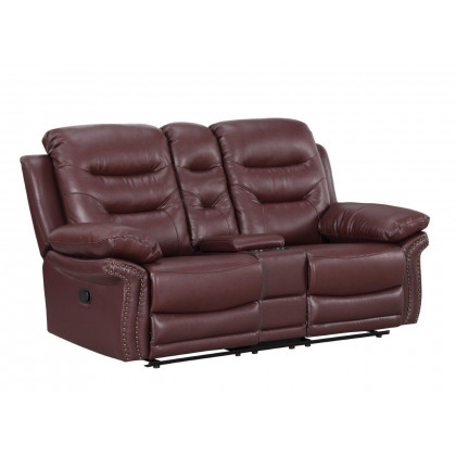 GUF 9392 Sofa Set with Console Loveseat - Burgundy, Leather Air/Match