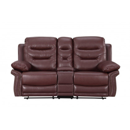 GUF 9392 Sofa Set with Console Loveseat - Burgundy, Leather Air/Match