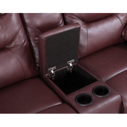 GUF 9392 Sofa Set with Console Loveseat - Burgundy, Leather Air/Match