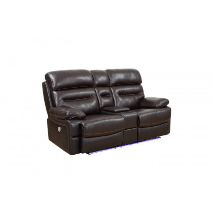 GUF 9442 Power Reclining Console Loveseat - Brown, Leather Air
