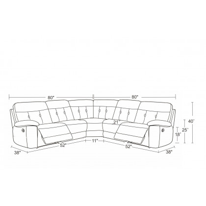 GUF 9443 Sectional with Power Recliners - Dark Gray, Leather Air