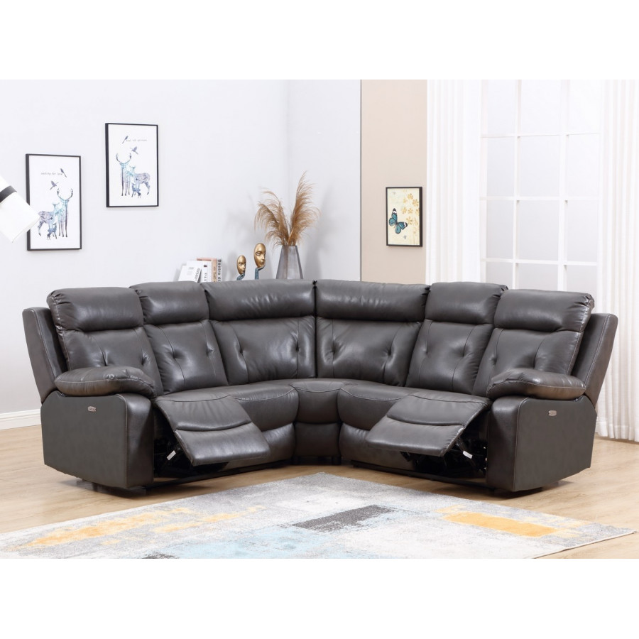 GUF 9443 Sectional with Power Recliners - Dark Gray, Leather Air