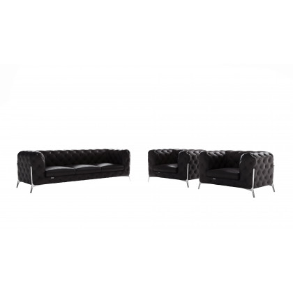 GUF 970 Sofa with 2 Chair Set - Black, Genuine Leather