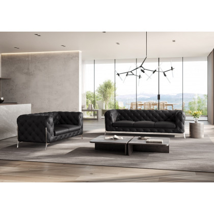 GUF 970 Sofa with Loveseat - Black, Genuine Italian Leather