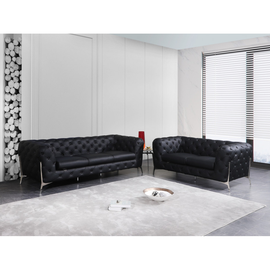 GUF 970 Sofa with Loveseat - Black, Genuine Italian Leather