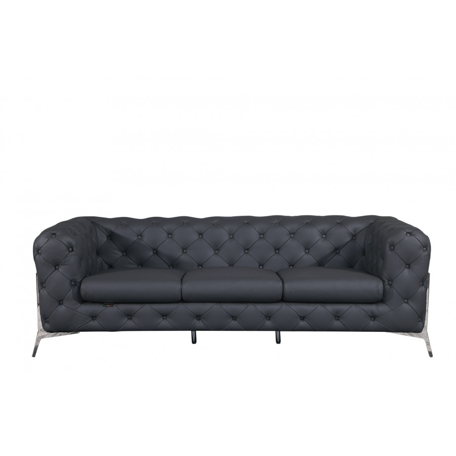 GUF 970 Sofa with 2 Chair Set - Dark Gray, Genuine Leather