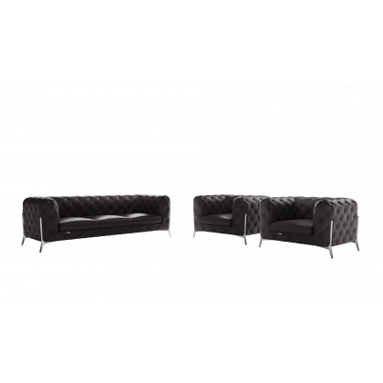 GUF 970 Sofa with 2 Chair Set - Dark Gray, Genuine Leather