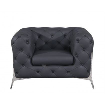 GUF 970 Sofa with 2 Chair Set - Dark Gray, Genuine Leather
