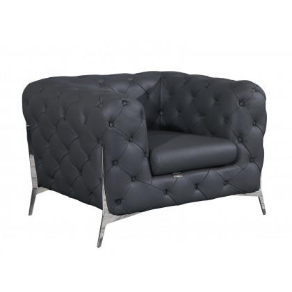 GUF 970 Sofa with 2 Chair Set - Dark Gray, Genuine Leather