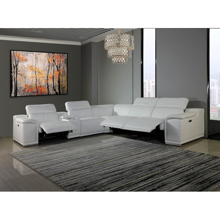 GUF 9762 3 Power Reclining 6pc Sectional with 1 Console - White, Genuine Italian Leather