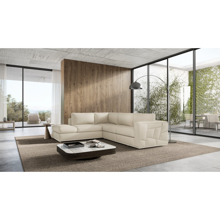 GUF 998 Left Facing Sectional - Cream, Genuine Italian Leather