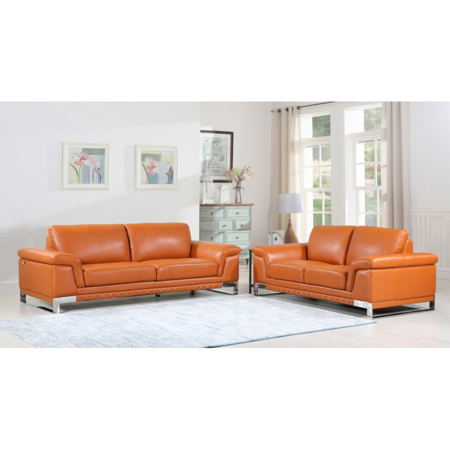 GUF 411 Sofa with Loveseat - Camel, Genuine Italian Leather