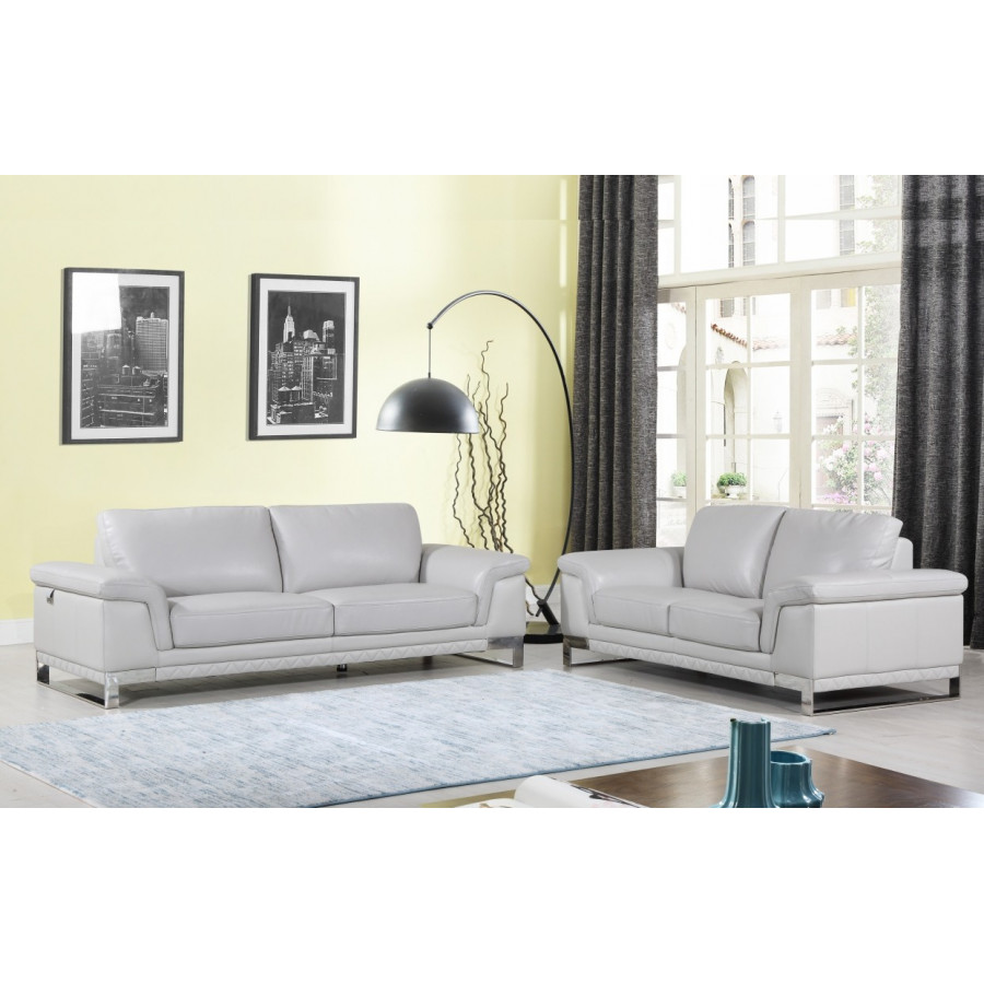 GUF 411 Sofa with Loveseat - Light Gray, Genuine Italian Leather