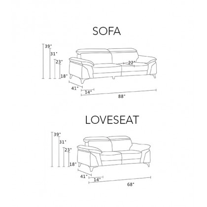 GUF 727 Sofa with Loveseat - Navy, Genuine Italian Leather