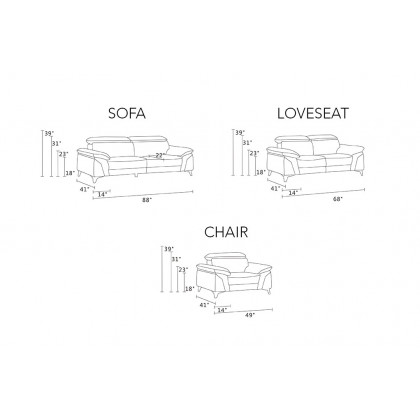GUF 727 Sofa Set - Navy, Genuine Italian Leather