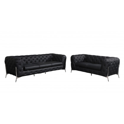 GUF 970 Sofa with Loveseat - Black, Genuine Italian Leather