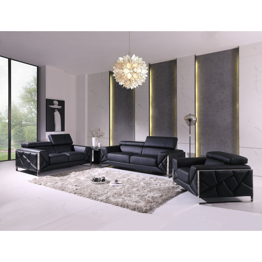 GUF 903 Sofa Set - Black, Genuine Italian Leather